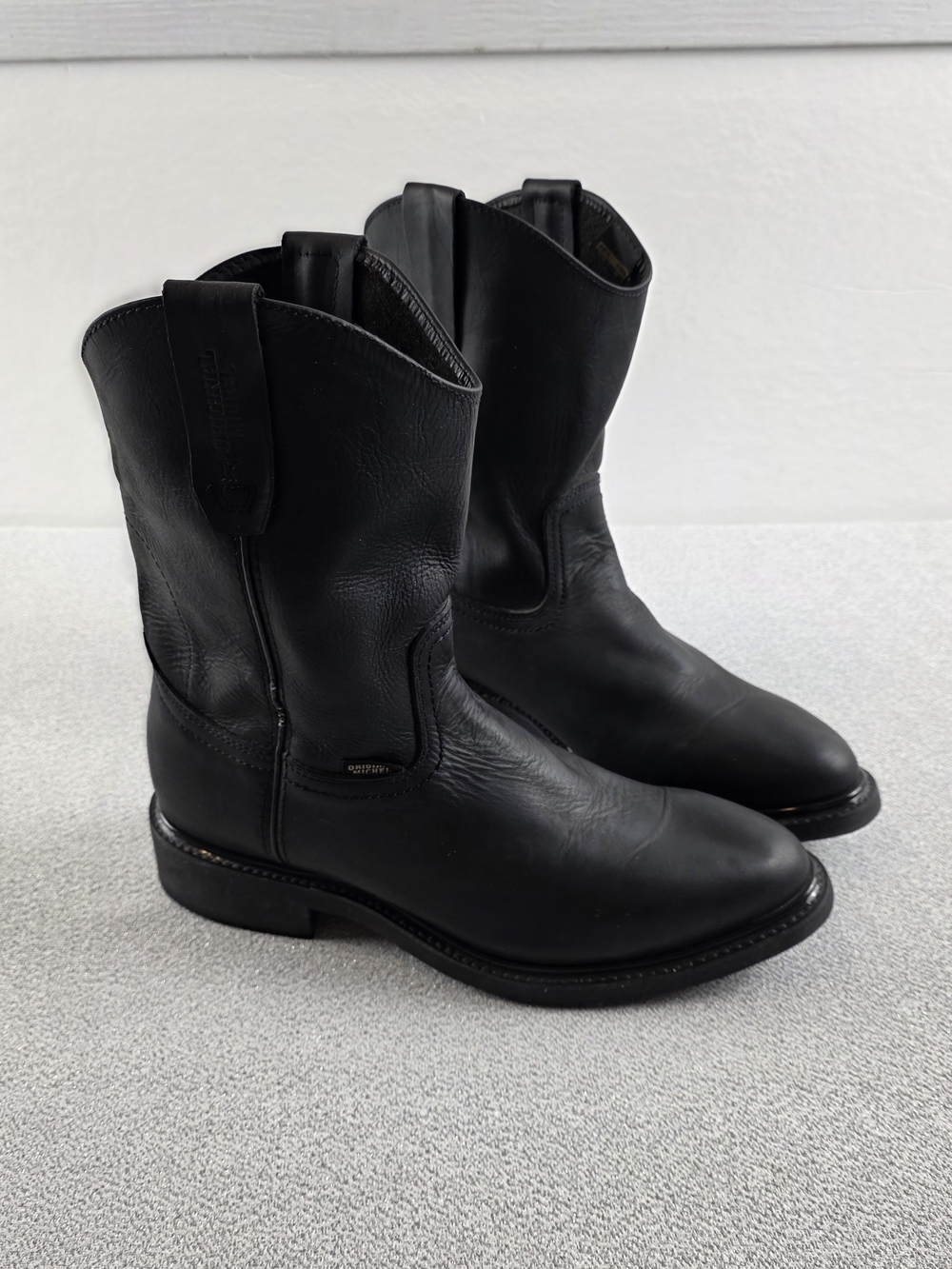 Original Michael Black Leather Classic Western Pull-On Boots Men's 9